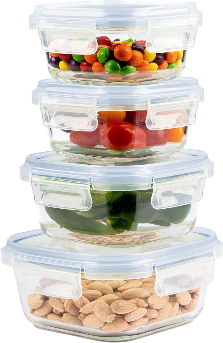 Vershoudbakjes Vierkant - Meal Prep Container - Ruimtebesparende Voedselopslag - Magnetron en Vriezer Containers - Set 4 Blauw