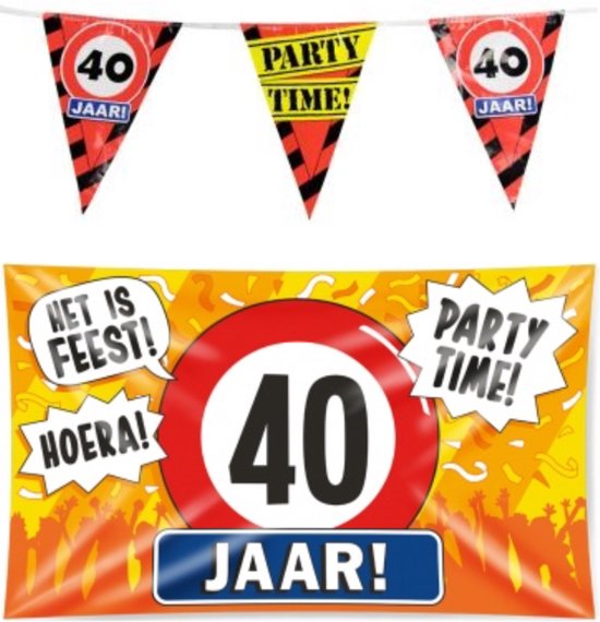 40 Jaar Zwart Rose Goud Versiering Slingers Pakket