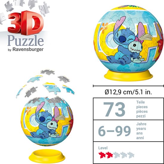 Ravensburger - Puzzle-Ball Disney Stitch - 3D Puzzelbal - 72 Stukjes | bol