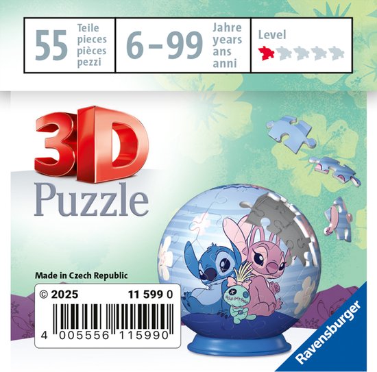 Ravensburger - Puzzle-Ball Disney Stitch - 3D Puzzelbal - 72 Stukjes | bol