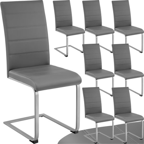 Juskys Cantileverstoel Vegas set van 2 - 2 eetkamerstoelen met rugleuning, keukenstoelen van metaal en kunstleer - moderne stoelen voor eetkamer, woonkamer en keuken - zwart