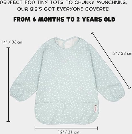 J. Børn Bavoir à manches longues avec bonnet large (6 mois - 2 ans) - Tablier pour vêtements pour tout-petits - Tablier de peinture - Bavoir/tablier Bébé - Bavoir à manches - Bavoir à manches (Haricots)