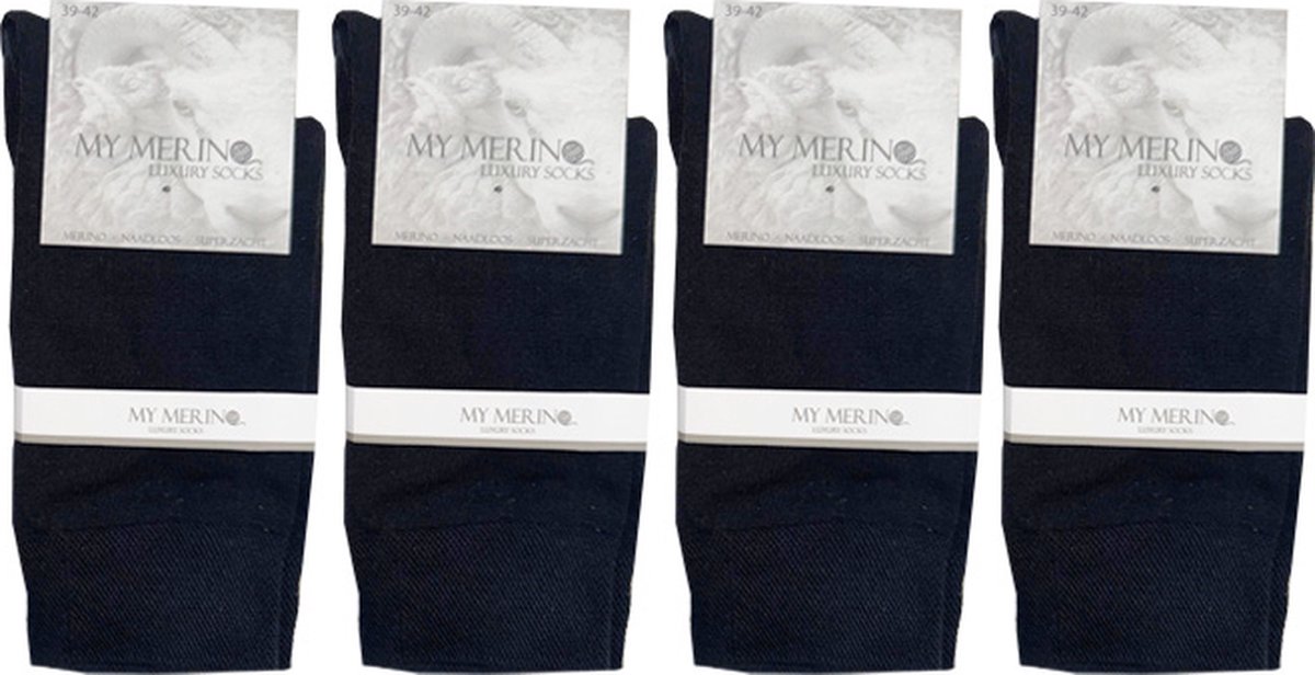 4 Paar Merino Sokken - Merino Wollen Sokken - Maat 43-45 - Naadloos - Marine - Merino Wol - Dames en Heren - Merino Wollen Kousen - Zacht