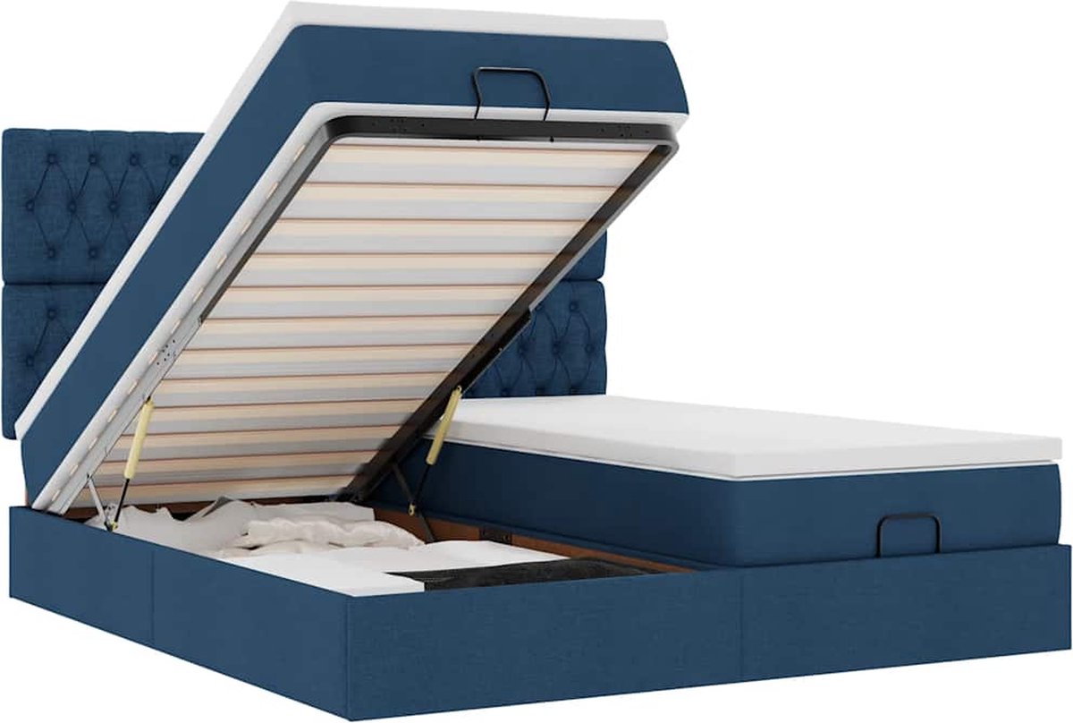 vidaXL - Ottoman - bed - met - matrassen - 180x200cm - stof - blauw
