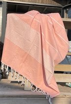 XXL hamamdoek peach - 2-persoons hamam strandlaken - Picknickkleed - 240 x 220 cm extra groot - Bedsprei hamamdoek - Lichtgewicht strandlaken - Festivalkleed van katoen - 240 x 210 cm extra groot