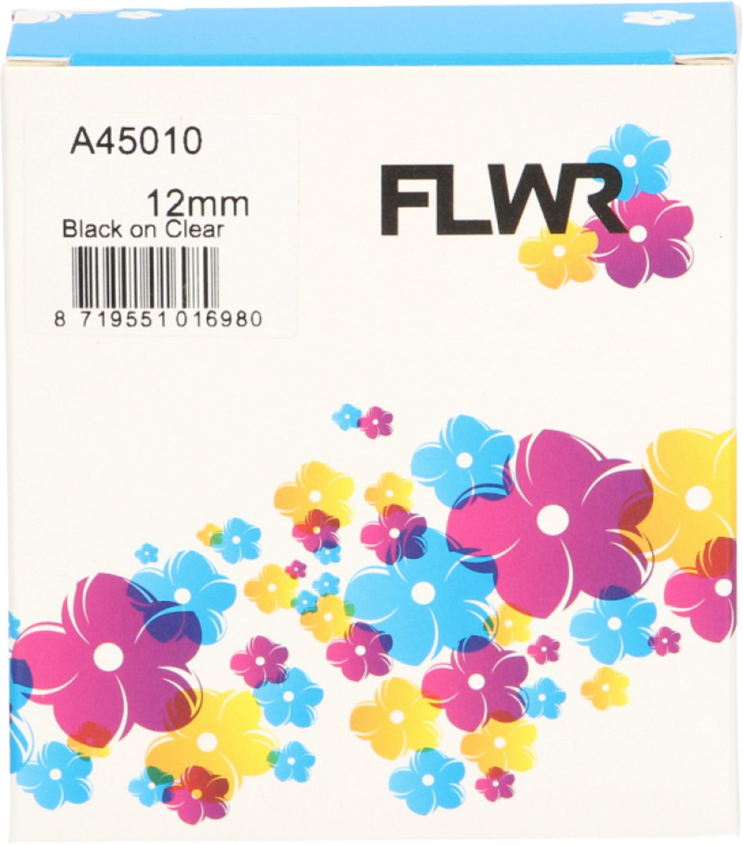FLWR - Printetiket / 45010 / Zwart op Transparant - Geschikt voor Dymo
