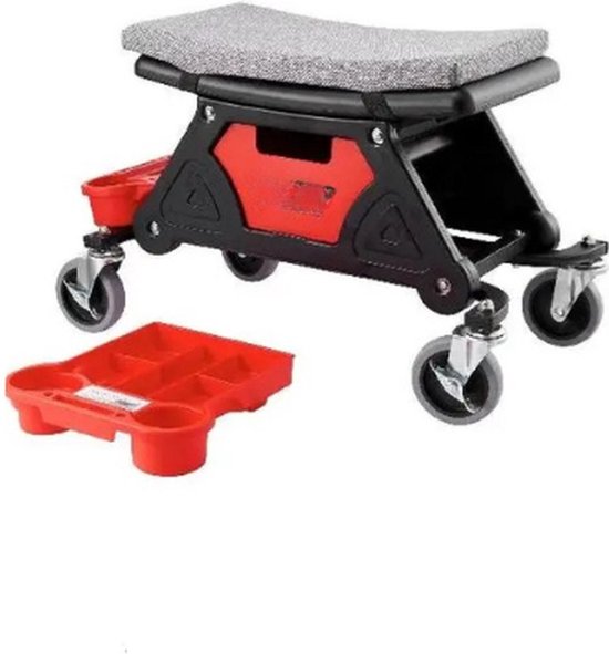 Relaxdays ligkar garage tot 150 kg, 2in1 werkplaatskruk