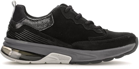 Zwarte Gabor Rollingsoft sneaker met luchtdemping in de zool, zijaanzicht.
