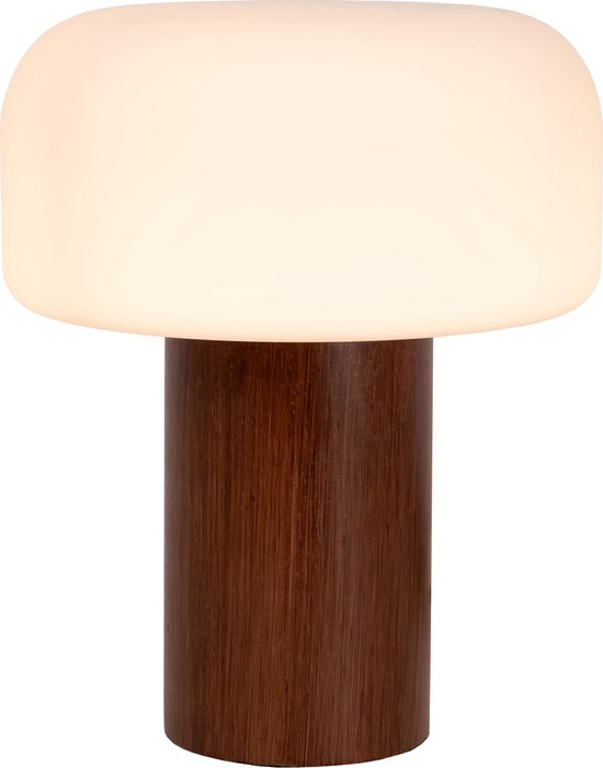 Lucide KENAN - Tafellamp - Ø 22 cm - 1xE14 - Donkere Houtlook - Japandi