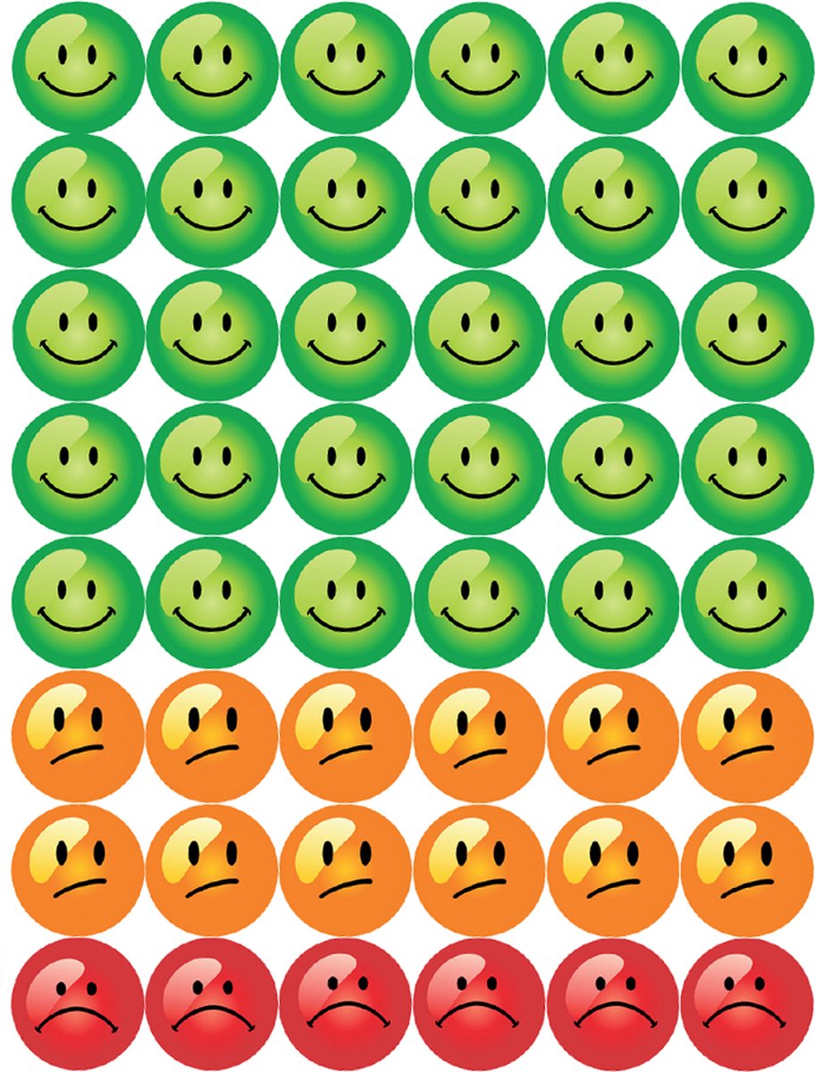Smiley Stickers - 192 Beloningsstickers - 4 Stickervellen - Groen, Oranje, Rood — afbeelding 2