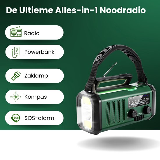 ONEIRO Noodradio Pro® Groen - 10.000 mAh - opwindbare radio ...