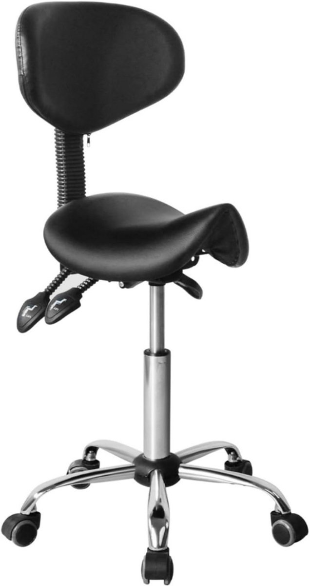 ApexArte® Zadelkruk op Wielen - Kapperskruk Ergonomisch - Tabouret - Zwart