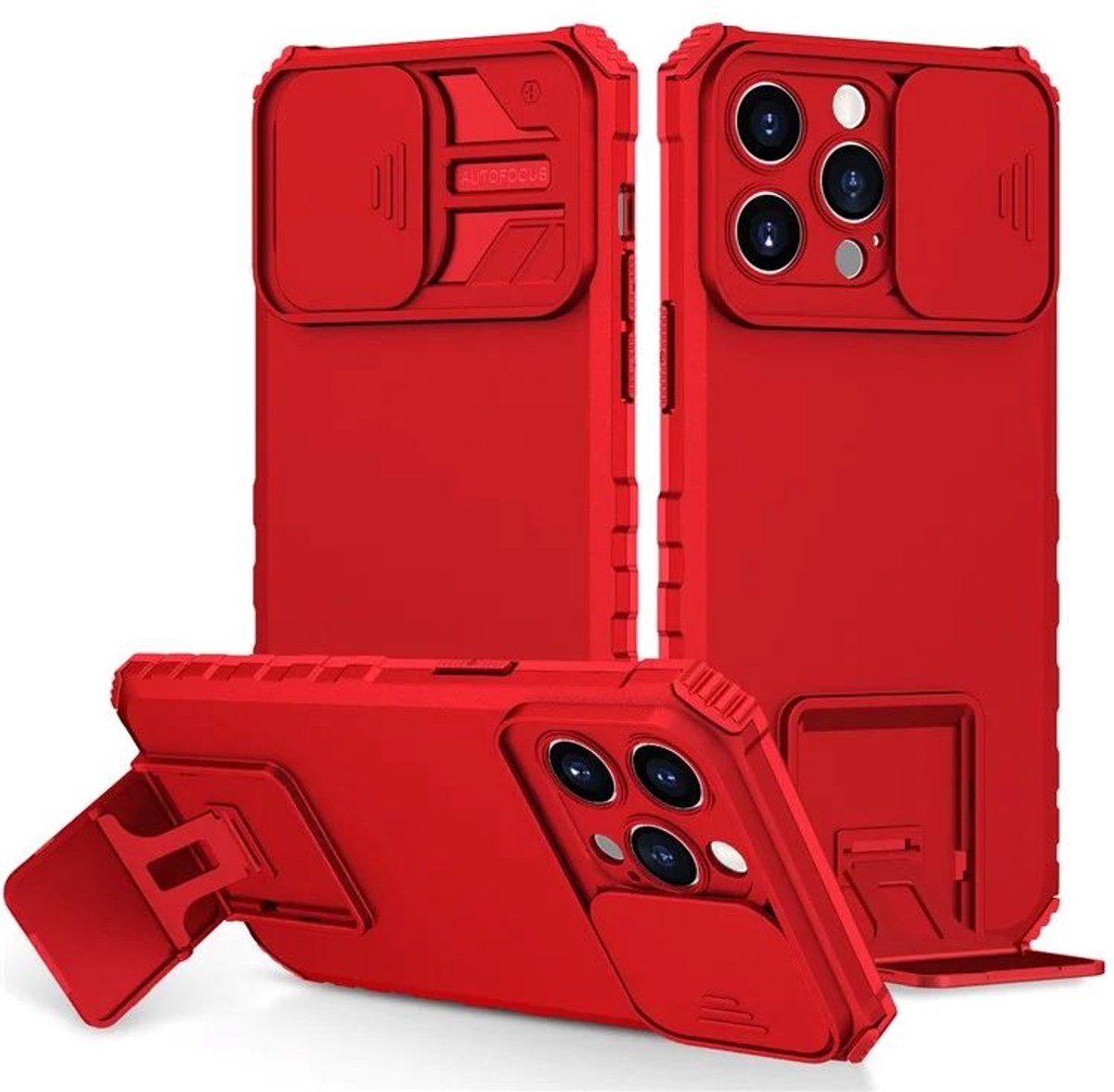 Cityhoesje - iPhone 15 Pro Max- Slide Camera Lid – BackCover - Anti-drop Kickstand - Rood
