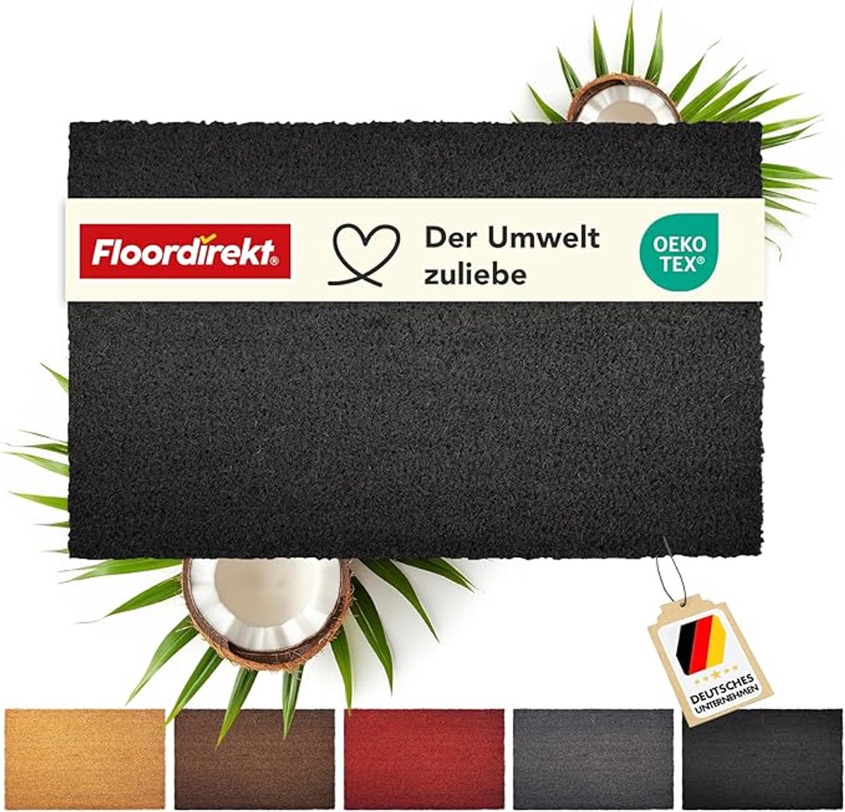 Floordirekt Deurmat Kokos - Voor Binnen en Buiten - Deurmat van Kokos - Vuilvangmat voor Voordeur - Antislip - Voetschraper - Schoonloopmat Naturel - Zwart - 30 mm - 50 x 80 cm