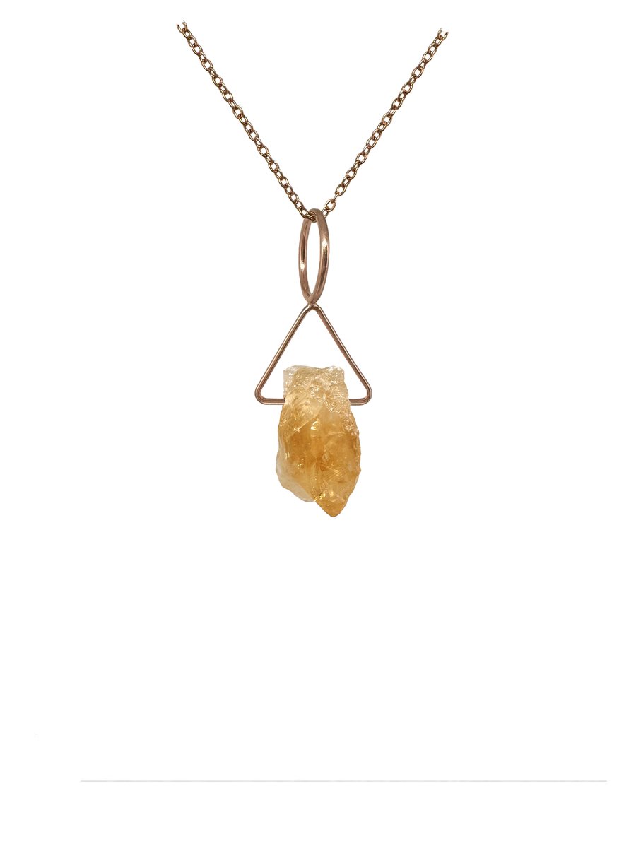 Citrien edelsteen ketting met hanger dames - Sieraden - Roestvrij staal ketting - Rose goudkleurige ketting - 50cm + 5cm - Perfecte cadeau voor je dierbaar
