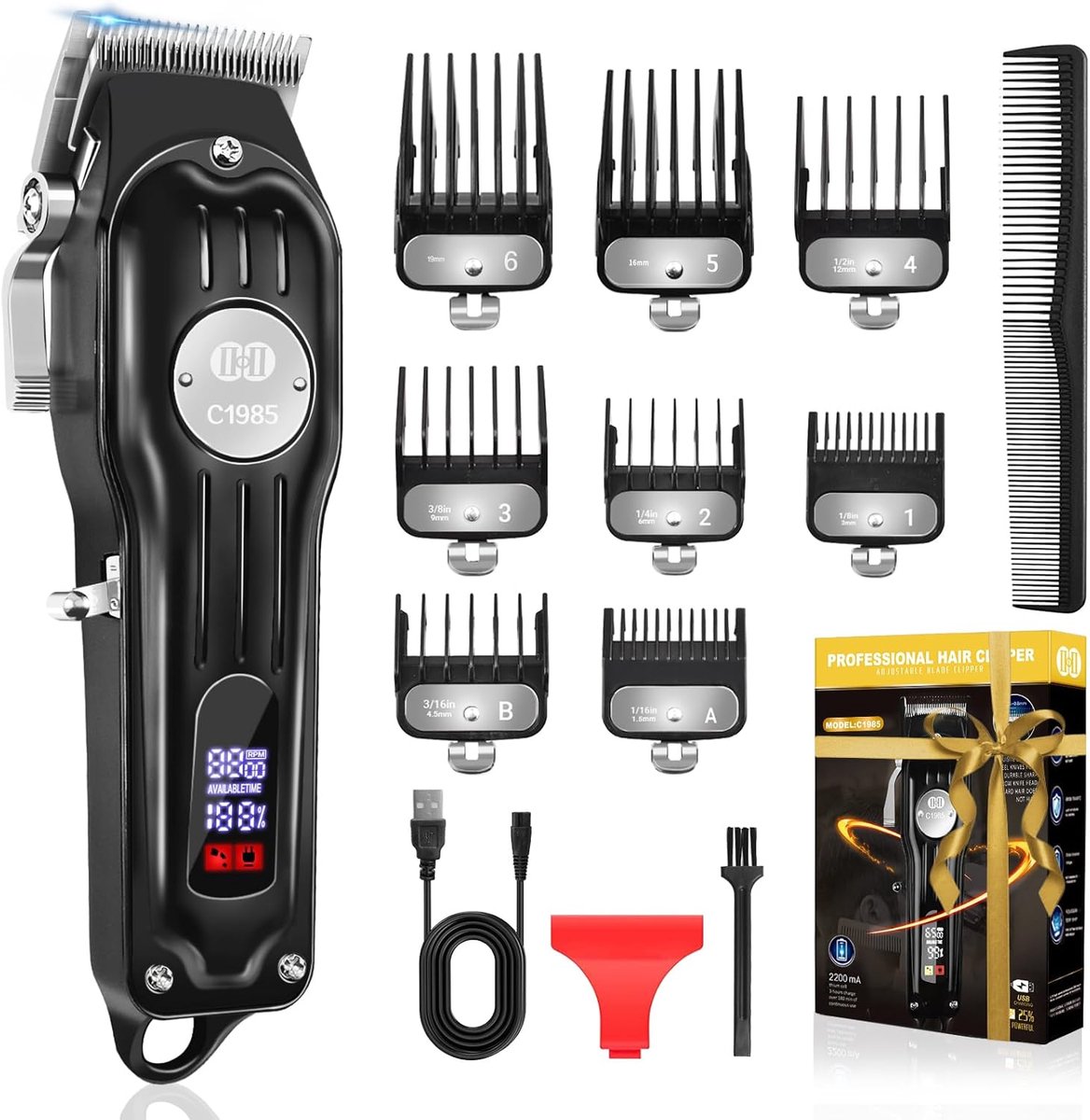 Professionele Draadloze Tondeuse voor Haar: Verstelbare Haartrimmer met USB Oplading en Complete Verzorgingsset