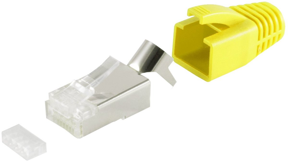 RJ45 krimp connector (STP) voor CAT6/6a/7/7a netwerkkabel (vast/flexibel) - per stuk (3-delig) / geel