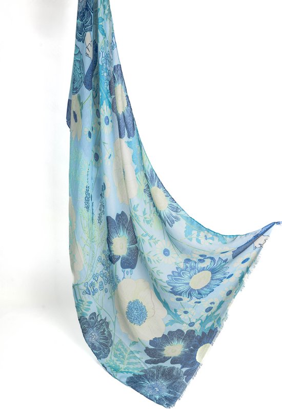 Écharpe fleurie - Accessoires Junkie Amsterdam- Femme - Écharpe longue - Katoen- Automne hiver - Cosy chic - Imprimé Bloem - Blauw rose
