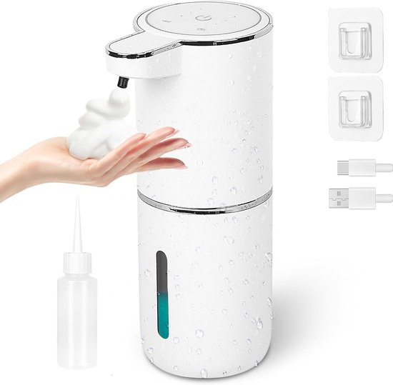 HOHAOO Automatische zeepdispenser, Schuimzeepdispenser van 400 ml, wandgemonteerde elektrische sensor zonder aanraking voor keuken, kantoor, school, hotel, één maat HOHAOO Automatische zeepdispenser, Schuimzeepdispenser van 400 ml, wandgemonteerde elektrische sensor zonder aanraking voor keuken, kantoor, school, hotel, één maat