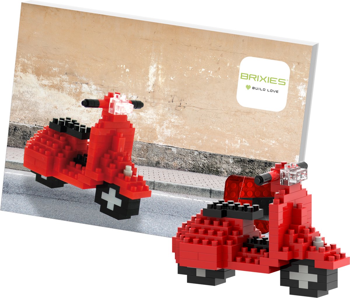 Postkaart Scooter- Brixies- Bouwsteentjes