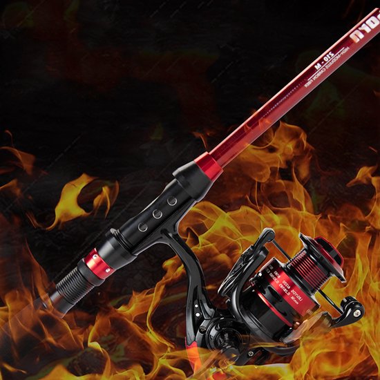 Kit de pêche - Cadeau - Ensemble de pêche - Canne à pêche télescopique - Canne à lancer - Kit de pêche portable pliable - Débutant - Rouge