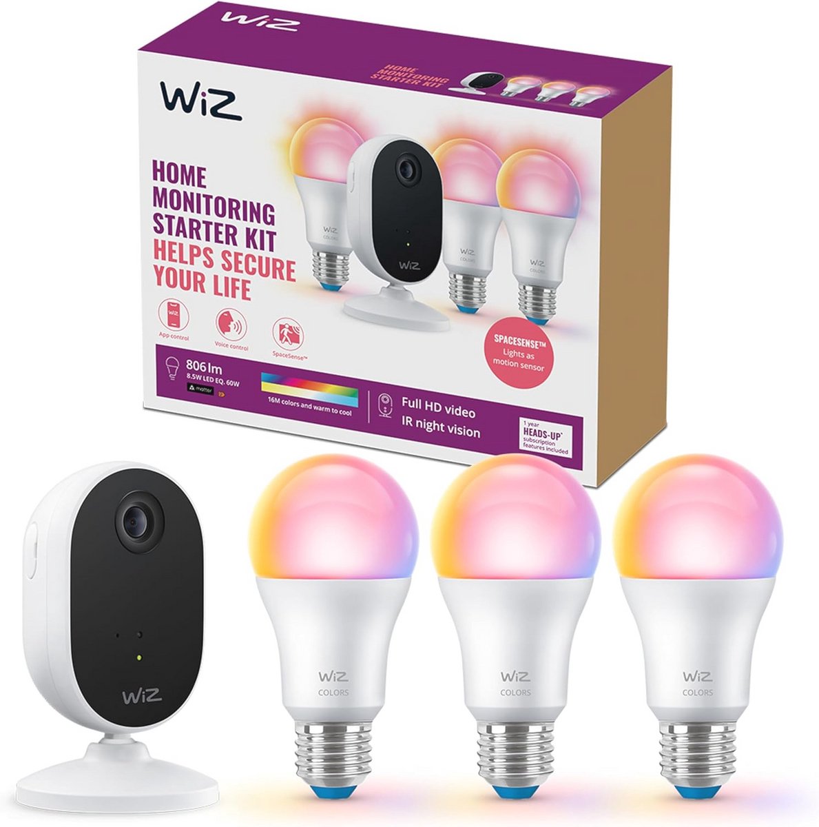 Home Monitoring Starterkit met Camera en Slimme LED Lampen - Koppel met Slimme Verlichting en Wi-Fi