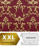 Barok behang EDEM 9085-25 vliesbehang hardvinyl warmdruk in reliëf gestempeld met 3D bloemmotief glanzend rood bordeauxpaars goud 10,65 m2