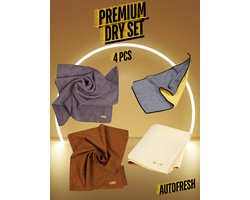 AutoFresh- Auto Wassen- Auto Afdrogen Voertuig Glasreiniging 4 Delige Luxe Compleet Set - Dikke Microfiber Doek 50x70 cm- Dubbellaags Microvezel Auto Droogdoek 50x70 cm - Zeemleer Autodoek 50x70cm - Zeem Leer Lux Reinigingsdoek 50x70 cm