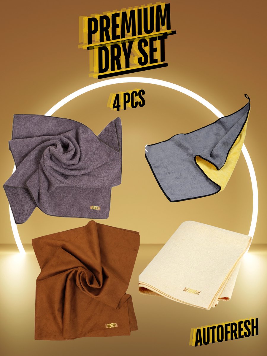 Goedkoopste AutoFresh- Auto Wassen- Auto Afdrogen Voertuig Glasreiniging 4 Delige Luxe Compleet Set - Dikke Microfiber Doek 50x70 cm- Dubbellaags Microvezel Auto Droogdoek 50x70 cm - Zeemleer Autodoek 50x70cm - Zeem Leer Lux Reinigingsdoek 50x70 cm