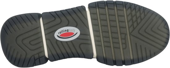 Onderkant van een bruine Gabor sneaker met "rolling soft" logo.