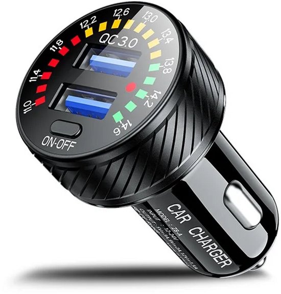 DrPhone QC14 – 36W QC3.0 Dubbele Autolader - 12V/24V - Dual USB - LED Voltmeter - AAN/UIT Schakelaar - Snel Opladen - Hittebestendig - Beveiligd tegen Oververhitting & Kortsluiting