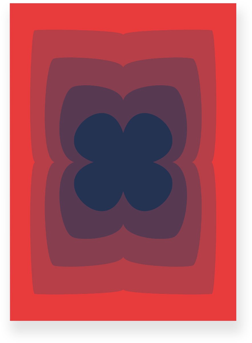 Yisual Poster 50x70 cm - Abstracte Kleurovergang - Klavertje Vier - Rood - Blauw - Vintage - Op-Art - Muurdecoratie - Wanddecoratie