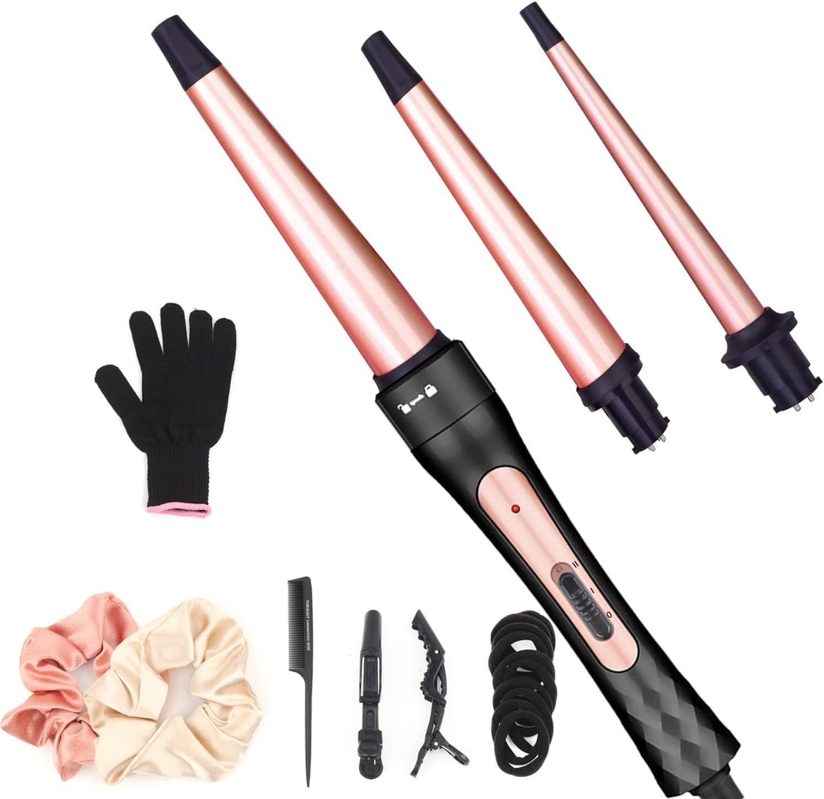 3-in-1 Krultang Set met Verwisselbare Accessoires voor Diverse Krullen