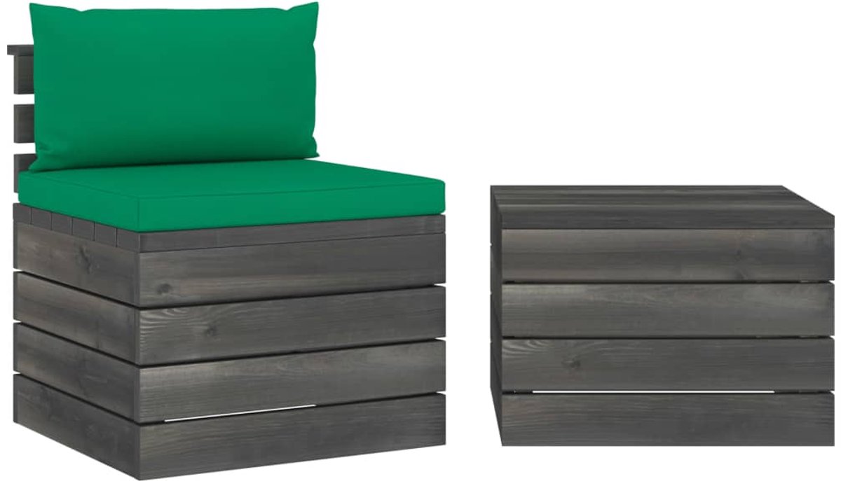 vidaXL 2-delige Loungeset met kussens pallet massief grenenhout - Loungeset - Loungesets - Tuinset - Tuinsets