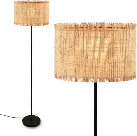 B.K.Licht Borra - Staande lamp - vloerlamp met stro - boho stijl - E27 fitting - E27 fitting - Ø40 x 159 cm - naturel - beige