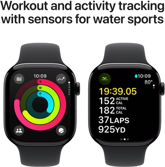 Apple Watch Series 10 - Wifi - 46mm - Zwarte Aluminium Case met Zwart Sportbandje - M/L