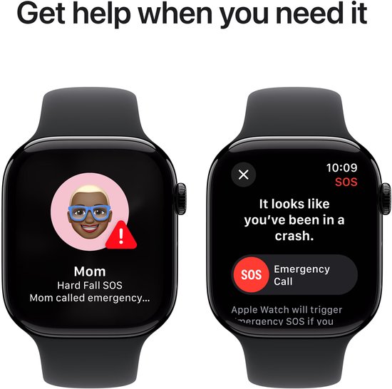Apple Watch Series 10 - Wifi - 46mm - Zwarte Aluminium Case met Zwart Sportbandje - M/L