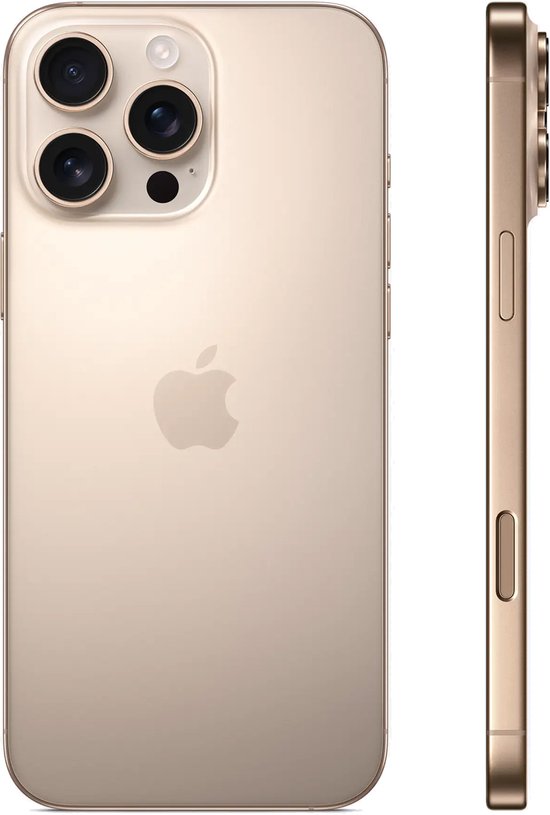 Gouden iPhone 14 Pro Max van voren en zijkant.