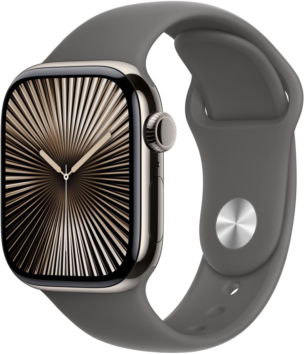 Afbeelding 2 van Apple Watch Series 10 - Wifi + 4G - 42mm - Natural Titanium Case met Stone Grey Sportbandje - M/L