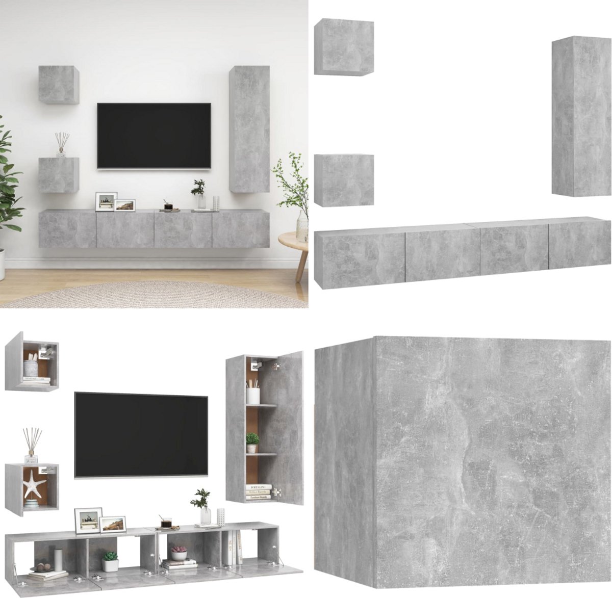 vidaXL - 5-delige - Tv-meubelset - bewerkt - hout - betongrijs