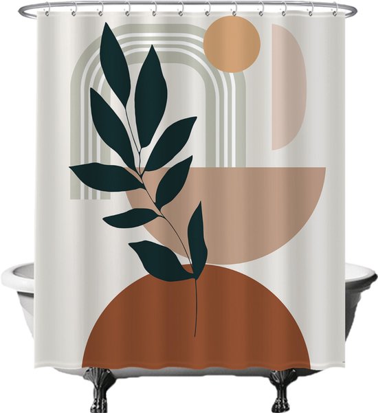 Foto: Ulticool douchegordijn natuur zon regenboog abstract aesthetic 180 x 200 cm semi transparant met 12 ringen wit anti schimmel roze bruin groen