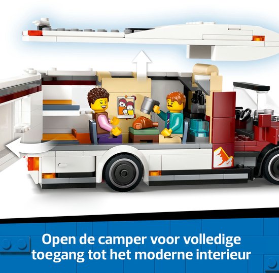 Lego City camper interieur met twee figuren.