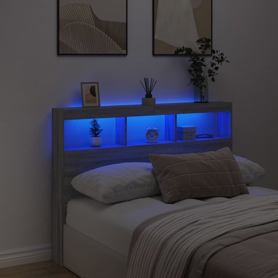 vidaXL Hoofdbordkast met LED-verlichting 100x17x102 cm zwart