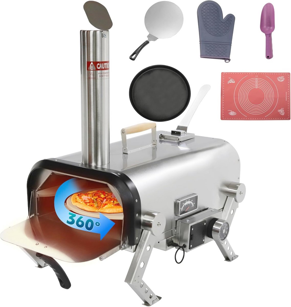 Buitenpizzaoven met 360° automatische rotatie voor de ultieme barbecue-ervaring
