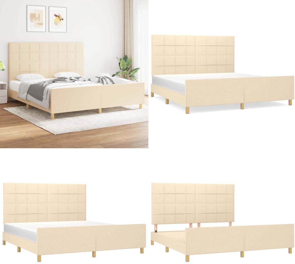 vidaXL Bedframe zonder matras stof crèmekleurig 180x200 cm - Bedframe Met Hoofdeinde - Bedframes Met Hoofdeindes - Bed - Slaapmeubel