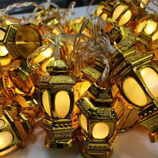 Guirlande Siècle des Lumières Ramadan Borvat® – 20 lanternes dorées – 3M – Jaune chaud – Électrique