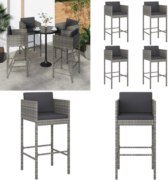 vidaXL Tuinbarkrukken met kussens 2 st poly rattan zwart