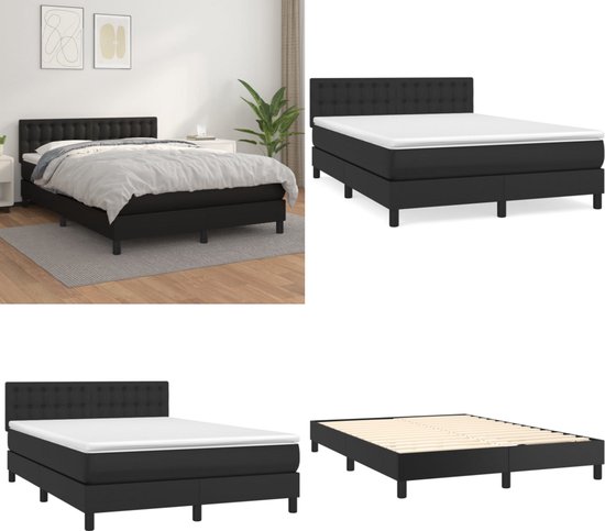 vidaXL Boxspring avec matelas Simili cuir Noir 140x200 cm - Boxspring - Sommiers - Lit - Meubles de couchage