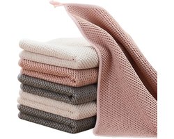 6 stuks - 30×30cm - Keukendoek - Keukenhanddoek - Schoonmaakdoek - Microvezel schoonmaakdoek - Hoge waterabsorptie - Effectieve vlekverwijderaar - Crèmewit - Roze - Grijs