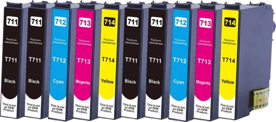 MediaHolland - Huismerk Inkt Cartridges voor Epson T0711, T0714 Printers - Set van 10 Stuks - 4 Kleuren - Epson Inktpatronen, Cartridge